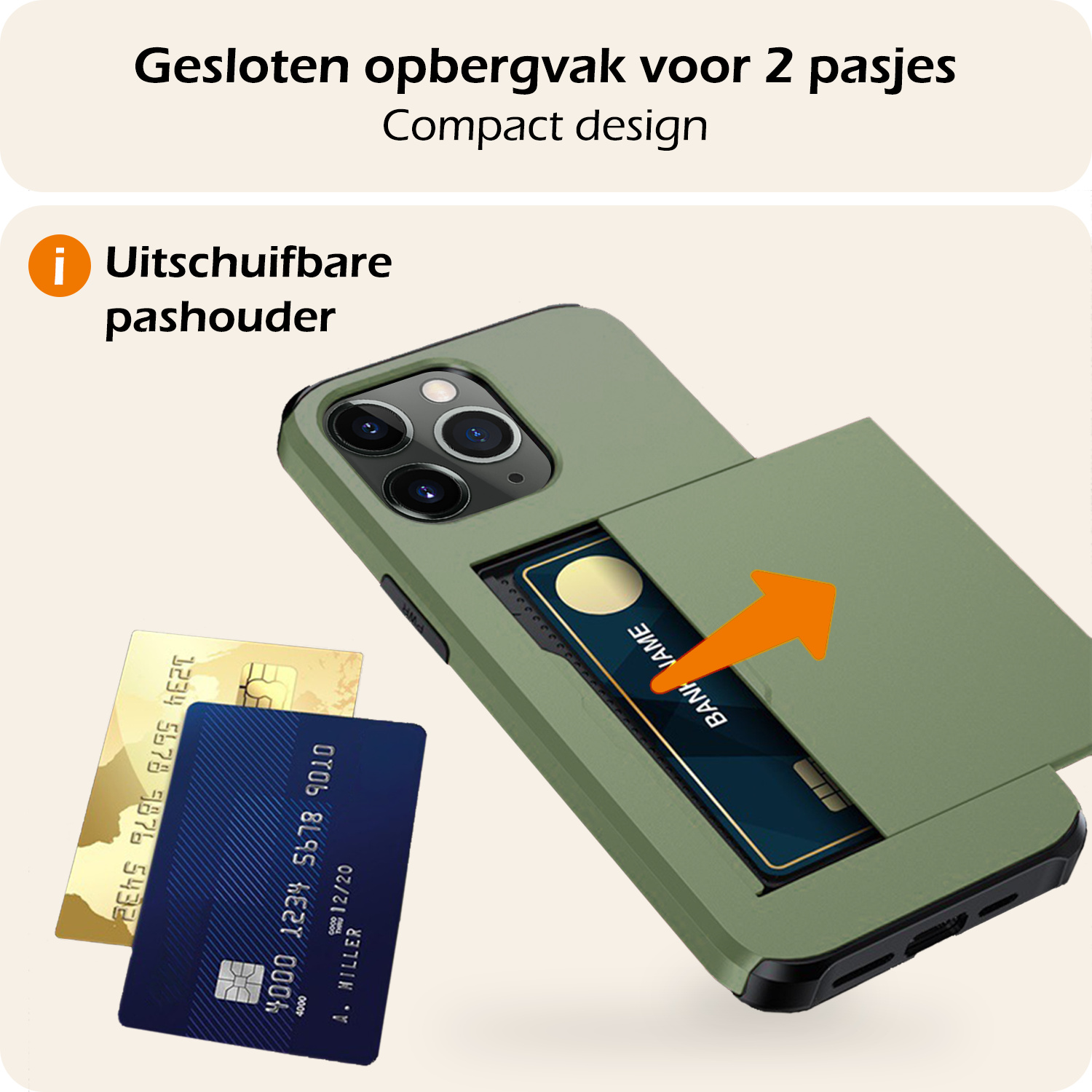 Nomfy Hoesje Geschikt voor iPhone 11 Pro Hoesje Pasjeshouder Shockproof Hard Case Met 2x Screenprotector - Hoesje Geschikt voor iPhone 11 Pro Hoes Met Kaarthouder - Donker Groen