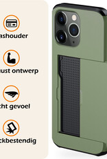 Nomfy Hoesje Geschikt voor iPhone 11 Pro Hoesje Pasjeshouder Shockproof Hard Case Met 2x Screenprotector - Hoesje Geschikt voor iPhone 11 Pro Hoes Met Kaarthouder - Donker Groen