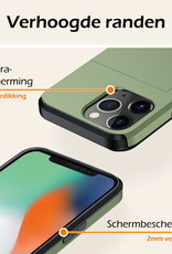 Nomfy Hoesje Geschikt voor iPhone 11 Pro Hoesje Pasjeshouder Shockproof Hard Case Met 2x Screenprotector - Hoesje Geschikt voor iPhone 11 Pro Hoes Met Kaarthouder - Donker Groen