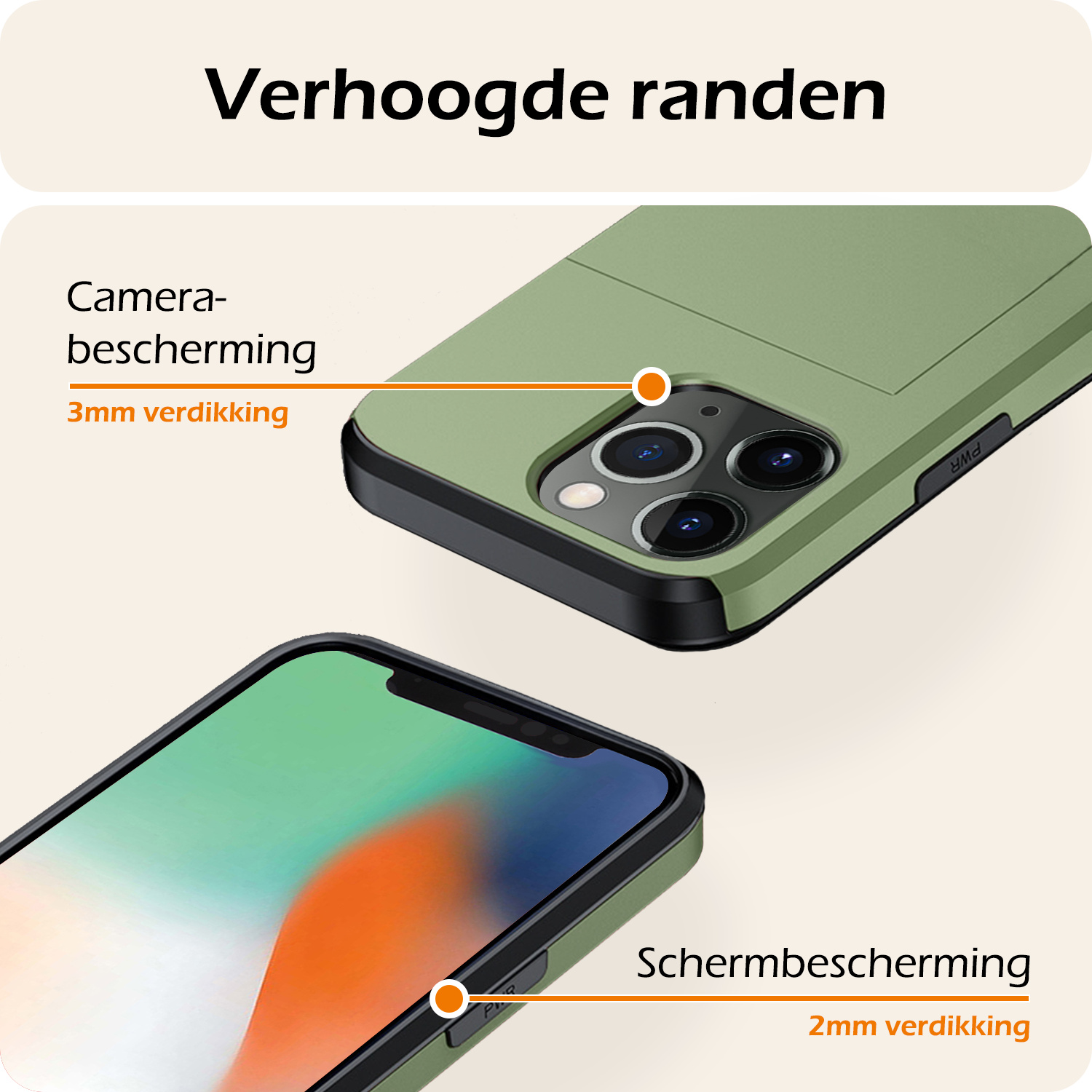 Nomfy Hoesje Geschikt voor iPhone 11 Pro Hoesje Pasjeshouder Shockproof Hard Case Met 2x Screenprotector - Hoesje Geschikt voor iPhone 11 Pro Hoes Met Kaarthouder - Donker Groen