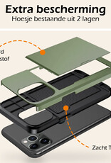 Nomfy Hoesje Geschikt voor iPhone 11 Pro Hoesje Pasjeshouder Shockproof Hard Case Met 2x Screenprotector - Hoesje Geschikt voor iPhone 11 Pro Hoes Met Kaarthouder - Donker Groen
