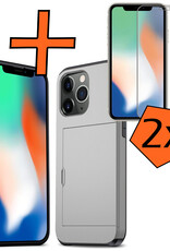 Nomfy Hoesje Geschikt voor iPhone 11 Pro Hoesje Pasjeshouder Shockproof Hard Case Met 2x Screenprotector - Hoesje Geschikt voor iPhone 11 Pro Hoes Met Kaarthouder - Grijs