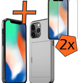 Nomfy Nomfy iPhone 11 Pro Hoesje Pashouder Hard Met 2x Screenprotector - Grijs