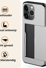 Nomfy Hoesje Geschikt voor iPhone 11 Pro Hoesje Pasjeshouder Shockproof Hard Case Met 2x Screenprotector - Hoesje Geschikt voor iPhone 11 Pro Hoes Met Kaarthouder - Grijs