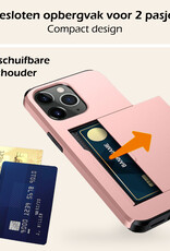 Nomfy Hoesje Geschikt voor iPhone 11 Pro Hoesje Pasjeshouder Shockproof Hard Case Met 2x Screenprotector - Hoesje Geschikt voor iPhone 11 Pro Hoes Met Kaarthouder - Rosé Goud