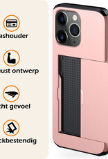 Nomfy Hoesje Geschikt voor iPhone 11 Pro Hoesje Pasjeshouder Shockproof Hard Case Met 2x Screenprotector - Hoesje Geschikt voor iPhone 11 Pro Hoes Met Kaarthouder - Rosé Goud
