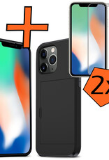 Nomfy Hoesje Geschikt voor iPhone 11 Pro Hoesje Pasjeshouder Shockproof Hard Case Met 2x Screenprotector - Hoesje Geschikt voor iPhone 11 Pro Hoes Met Kaarthouder - Zwart