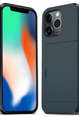 Nomfy Hoesje Geschikt voor iPhone 11 Pro Max Hoesje Pasjeshouder Shockproof Hard Case - Hoesje Geschikt voor iPhone 11 Pro Max Hoes Met Kaarthouder - Donker Blauw