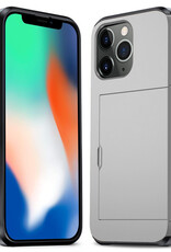 Nomfy Hoesje Geschikt voor iPhone 11 Pro Max Hoesje Pasjeshouder Shockproof Hard Case - Hoesje Geschikt voor iPhone 11 Pro Max Hoes Met Kaarthouder - Grijs