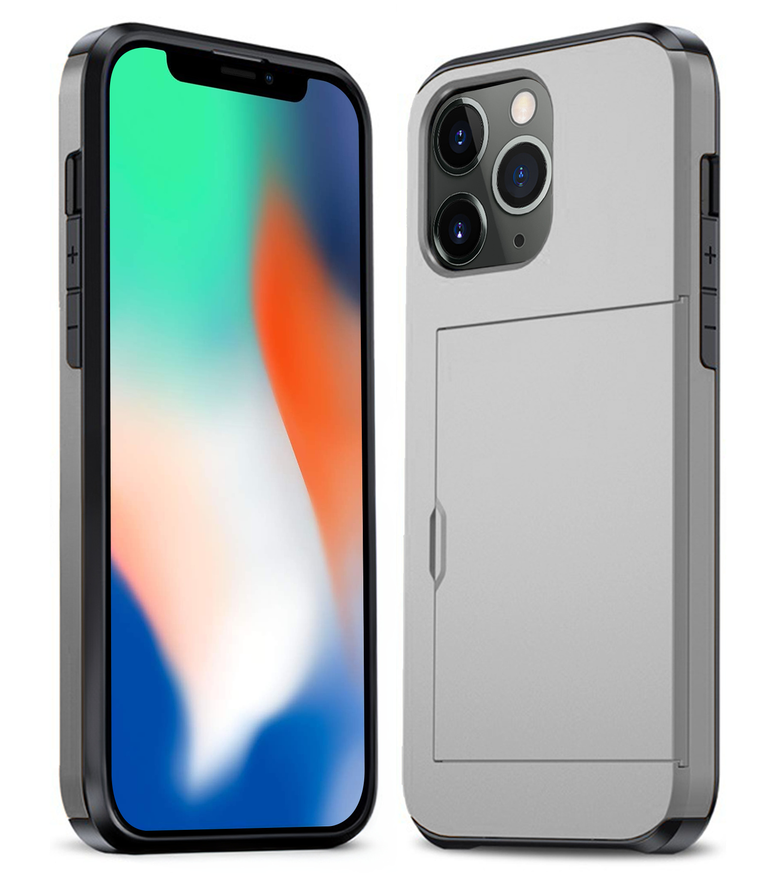 Nomfy Hoesje Geschikt voor iPhone 11 Pro Max Hoesje Pasjeshouder Shockproof Hard Case - Hoesje Geschikt voor iPhone 11 Pro Max Hoes Met Kaarthouder - Grijs