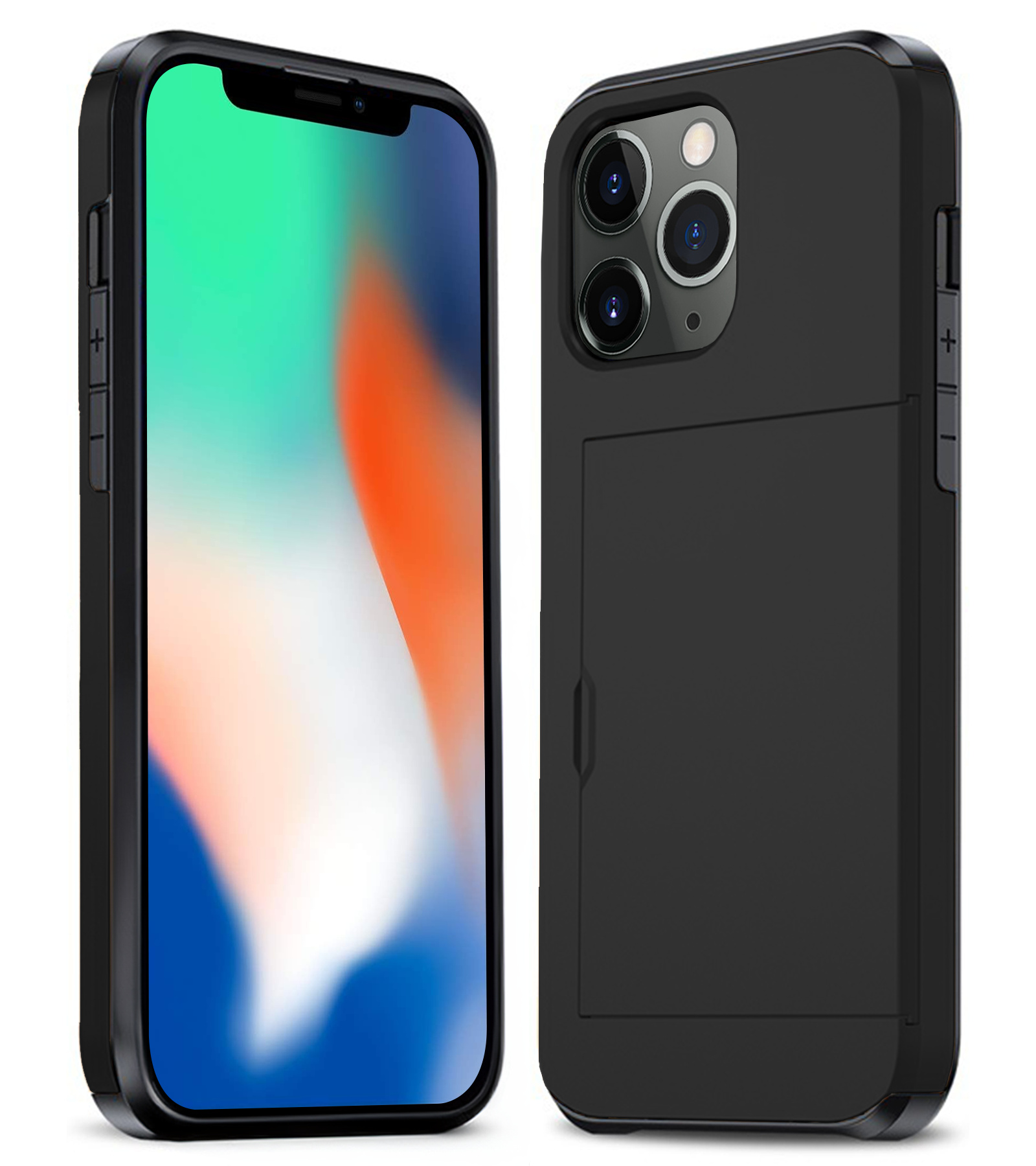 Nomfy Hoesje Geschikt voor iPhone 11 Pro Max Hoesje Pasjeshouder Shockproof Hard Case - Hoesje Geschikt voor iPhone 11 Pro Max Hoes Met Kaarthouder - Zwart