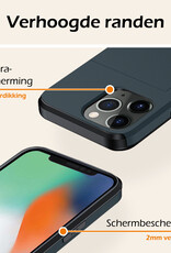 Nomfy Hoesje Geschikt voor iPhone 11 Pro Max Hoesje Pasjeshouder Shockproof Hard Case Met Screenprotector - Hoesje Geschikt voor iPhone 11 Pro Max Hoes Met Kaarthouder - Donker Blauw
