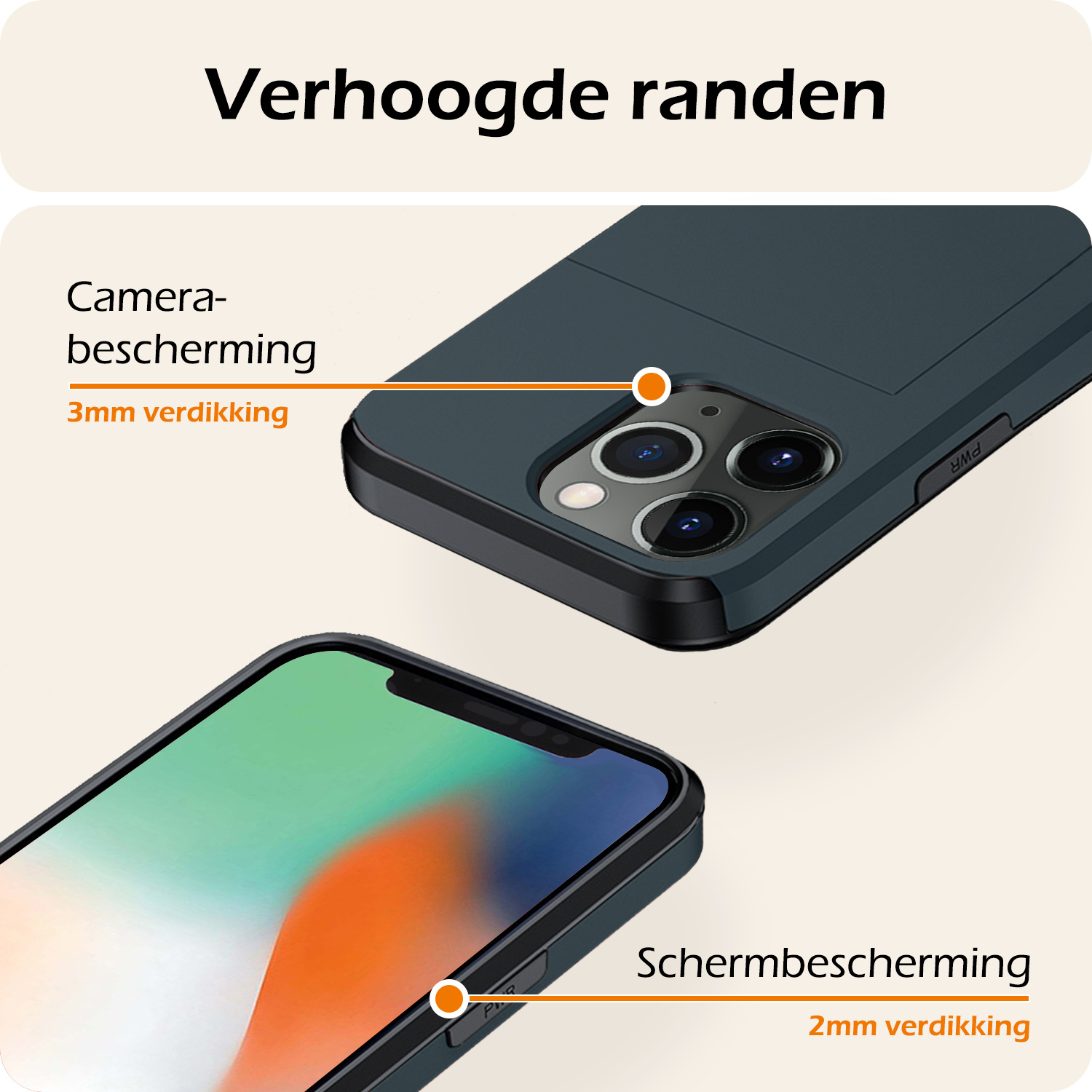 Nomfy Hoesje Geschikt voor iPhone 11 Pro Max Hoesje Pasjeshouder Shockproof Hard Case Met Screenprotector - Hoesje Geschikt voor iPhone 11 Pro Max Hoes Met Kaarthouder - Donker Blauw