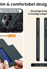 Nomfy Hoesje Geschikt voor iPhone 11 Pro Max Hoesje Pasjeshouder Shockproof Hard Case Met Screenprotector - Hoesje Geschikt voor iPhone 11 Pro Max Hoes Met Kaarthouder - Donker Blauw