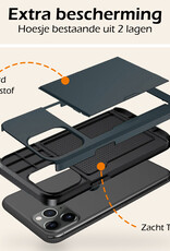 Nomfy Hoesje Geschikt voor iPhone 11 Pro Max Hoesje Pasjeshouder Shockproof Hard Case Met Screenprotector - Hoesje Geschikt voor iPhone 11 Pro Max Hoes Met Kaarthouder - Donker Blauw