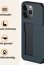Nomfy Hoesje Geschikt voor iPhone 11 Pro Max Hoesje Pasjeshouder Shockproof Hard Case Met Screenprotector - Hoesje Geschikt voor iPhone 11 Pro Max Hoes Met Kaarthouder - Donker Blauw