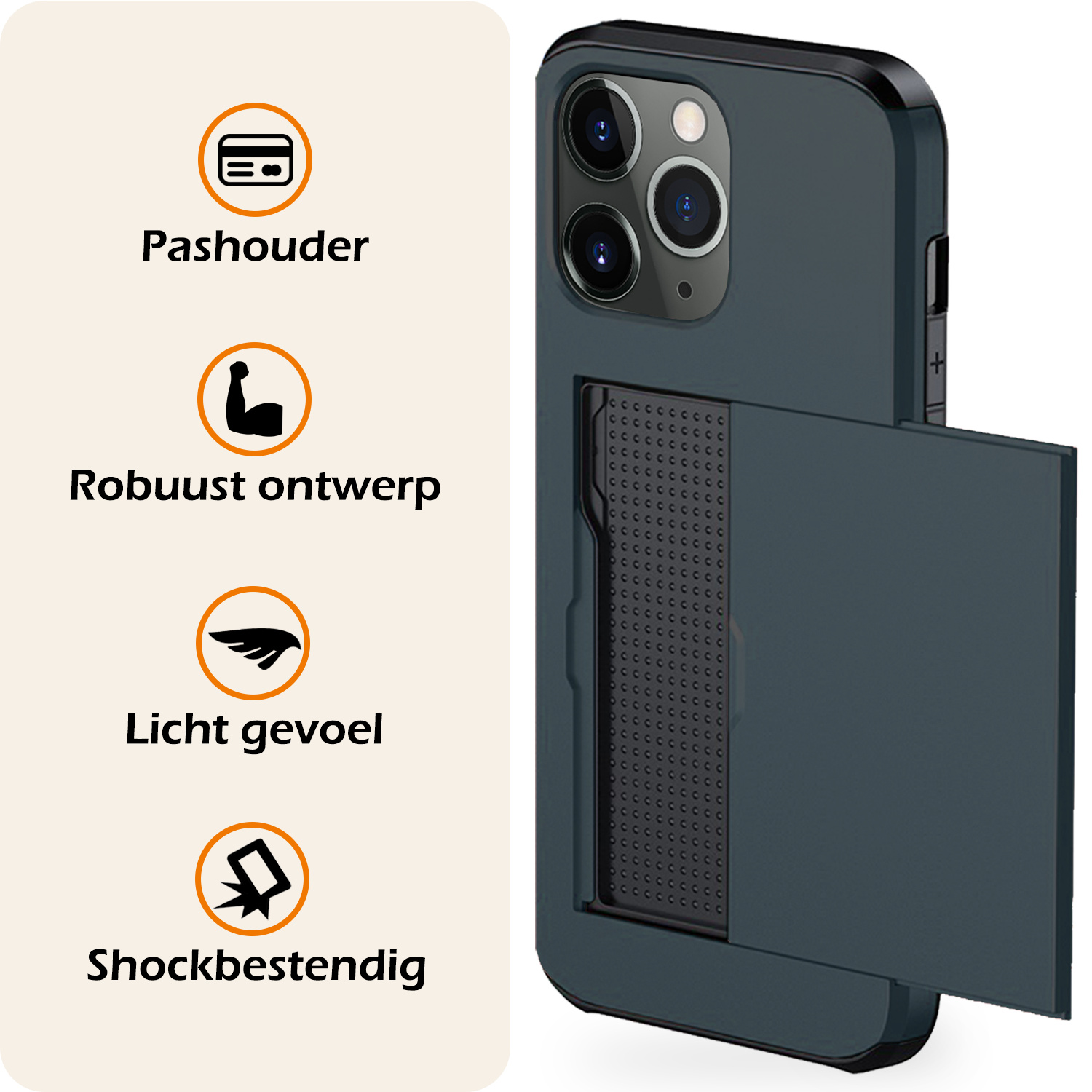 Nomfy Hoesje Geschikt voor iPhone 11 Pro Max Hoesje Pasjeshouder Shockproof Hard Case Met Screenprotector - Hoesje Geschikt voor iPhone 11 Pro Max Hoes Met Kaarthouder - Donker Blauw