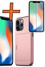 Nomfy Hoesje Geschikt voor iPhone 11 Pro Max Hoesje Pasjeshouder Shockproof Hard Case Met Screenprotector - Hoesje Geschikt voor iPhone 11 Pro Max Hoes Met Kaarthouder - Rosé Goud