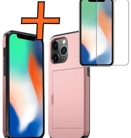 Nomfy Nomfy iPhone 11 Pro Max Hoesje Pashouder Hard Met Screenprotector - Rosé Goud