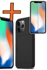 Nomfy Hoesje Geschikt voor iPhone 11 Pro Max Hoesje Pasjeshouder Shockproof Hard Case Met Screenprotector - Hoesje Geschikt voor iPhone 11 Pro Max Hoes Met Kaarthouder - Zwart