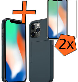 Nomfy Nomfy iPhone 11 Pro Max Hoesje Pashouder Hard Met 2x Screenprotector - Donker Blauw