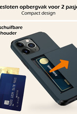 Nomfy Hoesje Geschikt voor iPhone 11 Pro Max Hoesje Pasjeshouder Shockproof Hard Case Met 2x Screenprotector - Hoesje Geschikt voor iPhone 11 Pro Max Hoes Met Kaarthouder - Donker Blauw