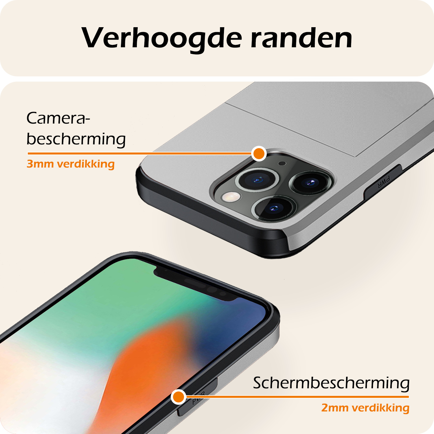 Nomfy Hoesje Geschikt voor iPhone 11 Pro Max Hoesje Pasjeshouder Shockproof Hard Case Met 2x Screenprotector - Hoesje Geschikt voor iPhone 11 Pro Max Hoes Met Kaarthouder - Grijs