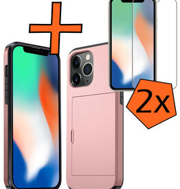 Nomfy Nomfy iPhone 11 Pro Max Hoesje Pashouder Hard Met 2x Screenprotector - Rosé Goud