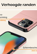 Nomfy Hoesje Geschikt voor iPhone 11 Pro Max Hoesje Pasjeshouder Shockproof Hard Case Met 2x Screenprotector - Hoesje Geschikt voor iPhone 11 Pro Max Hoes Met Kaarthouder - Rosé Goud