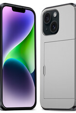 Nomfy Hoesje Geschikt voor iPhone 14 Hoesje Pasjeshouder Shockproof Hard Case - Hoesje Geschikt voor iPhone 14 Hoes Met Kaarthouder - Grijs