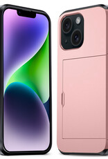 Nomfy Hoesje Geschikt voor iPhone 14 Hoesje Pasjeshouder Shockproof Hard Case - Hoesje Geschikt voor iPhone 14 Hoes Met Kaarthouder - Rosé Goud
