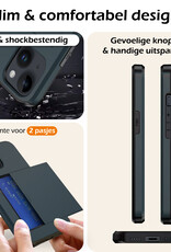 Nomfy Hoesje Geschikt voor iPhone 14 Hoesje Pasjeshouder Shockproof Hard Case Met Screenprotector - Hoesje Geschikt voor iPhone 14 Hoes Met Kaarthouder - Donker Blauw