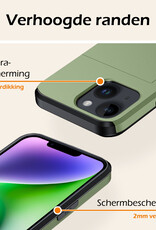Nomfy Hoesje Geschikt voor iPhone 14 Hoesje Pasjeshouder Shockproof Hard Case Met Screenprotector - Hoesje Geschikt voor iPhone 14 Hoes Met Kaarthouder - Donker Groen