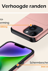 Nomfy Hoesje Geschikt voor iPhone 14 Hoesje Pasjeshouder Shockproof Hard Case Met Screenprotector - Hoesje Geschikt voor iPhone 14 Hoes Met Kaarthouder - Rosé Goud
