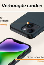 Nomfy Hoesje Geschikt voor iPhone 14 Hoesje Pasjeshouder Shockproof Hard Case Met 2x Screenprotector - Hoesje Geschikt voor iPhone 14 Hoes Met Kaarthouder - Donker Blauw