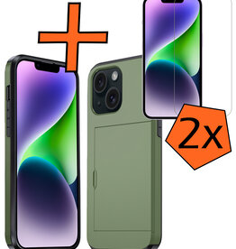 Nomfy Nomfy iPhone 14 Hoesje Pashouder Hard Met 2x Screenprotector - Donker Groen