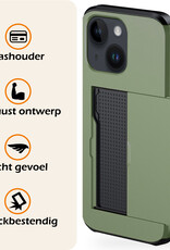 Nomfy Hoesje Geschikt voor iPhone 14 Hoesje Pasjeshouder Shockproof Hard Case Met 2x Screenprotector - Hoesje Geschikt voor iPhone 14 Hoes Met Kaarthouder - Donker Groen