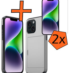 Nomfy Nomfy iPhone 14 Hoesje Pashouder Hard Met 2x Screenprotector - Grijs