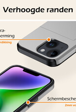 Nomfy Hoesje Geschikt voor iPhone 14 Hoesje Pasjeshouder Shockproof Hard Case Met 2x Screenprotector - Hoesje Geschikt voor iPhone 14 Hoes Met Kaarthouder - Grijs