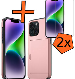 Nomfy Nomfy iPhone 14 Hoesje Pashouder Hard Met 2x Screenprotector - Rosé Goud