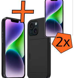 Nomfy Nomfy iPhone 14 Hoesje Pashouder Hard Met 2x Screenprotector - Zwart