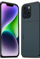 Nomfy Hoesje Geschikt voor iPhone 14 Plus Hoesje Pasjeshouder Shockproof Hard Case - Hoesje Geschikt voor iPhone 14 Plus Hoes Met Kaarthouder - Donker Blauw