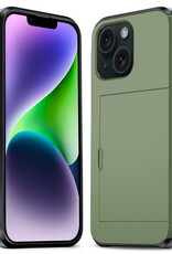 Nomfy Hoesje Geschikt voor iPhone 14 Plus Hoesje Pasjeshouder Shockproof Hard Case - Hoesje Geschikt voor iPhone 14 Plus Hoes Met Kaarthouder - Donker Groen