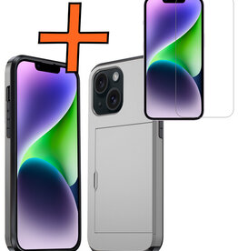 Nomfy Nomfy iPhone 14 Plus Hoesje Pashouder Hard Met Screenprotector - Grijs