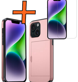 Nomfy Nomfy iPhone 14 Plus Hoesje Pashouder Hard Met Screenprotector - Rosé Goud