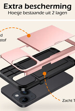 Nomfy Hoesje Geschikt voor iPhone 14 Plus Hoesje Pasjeshouder Shockproof Hard Case Met Screenprotector - Hoesje Geschikt voor iPhone 14 Plus Hoes Met Kaarthouder - Rosé Goud