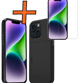Nomfy Nomfy iPhone 14 Plus Hoesje Pashouder Hard Met Screenprotector - Zwart