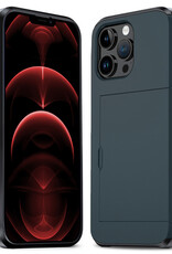 Nomfy Hoesje Geschikt voor iPhone 14 Pro Hoesje Pasjeshouder Shockproof Hard Case - Hoesje Geschikt voor iPhone 14 Pro Hoes Met Kaarthouder - Donker Blauw