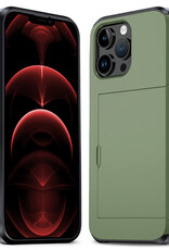 Nomfy Hoesje Geschikt voor iPhone 14 Pro Hoesje Pasjeshouder Shockproof Hard Case - Hoesje Geschikt voor iPhone 14 Pro Hoes Met Kaarthouder - Donker Groen
