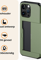 Nomfy Hoesje Geschikt voor iPhone 14 Pro Hoesje Pasjeshouder Shockproof Hard Case - Hoesje Geschikt voor iPhone 14 Pro Hoes Met Kaarthouder - Donker Groen